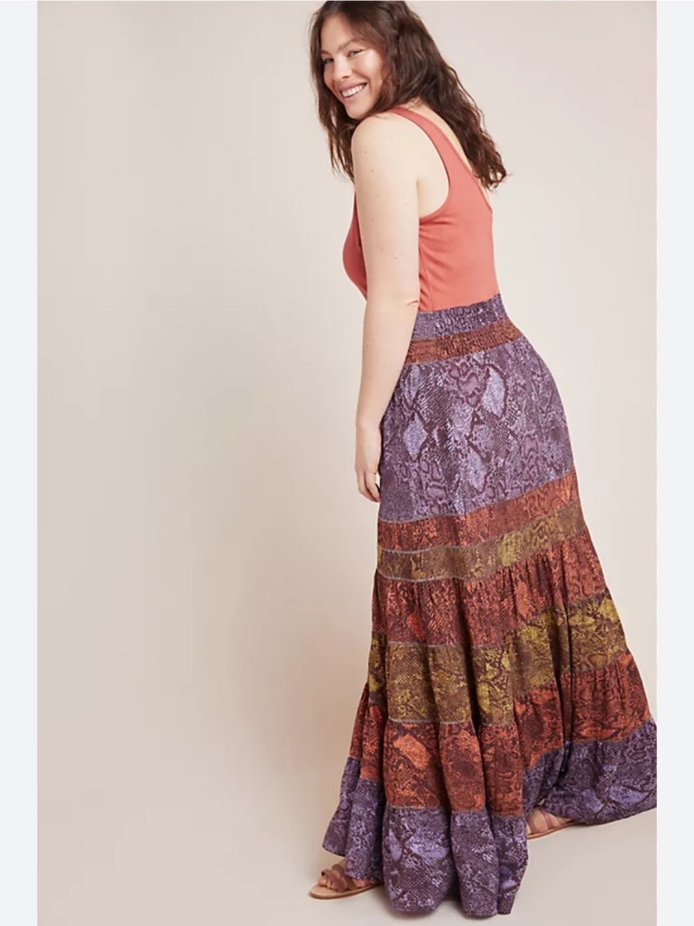 ANTHROPOLOGIE Colima Maxi Dress XL Snake Print Boho